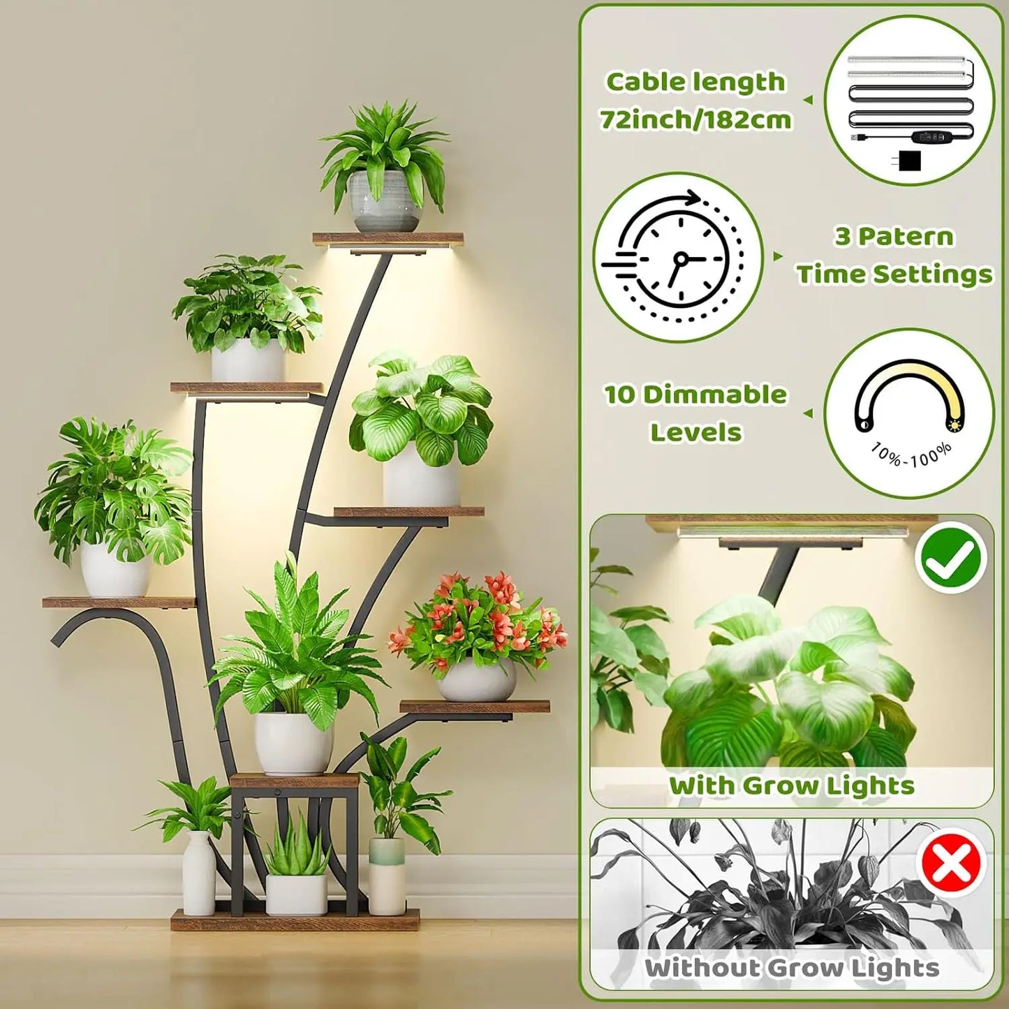 Plant Stand with Grow Lights - 7 Tier Indoor Corner Shelf